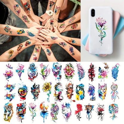 Temporary Tattoos Full Arm 46 Sheets | Waterproof Long-Lasting Body Art Stickers for Men & Women | Colorful Floral Geometric Portrait Ink Painting Style | Realistic Festive Tattoo Design Set