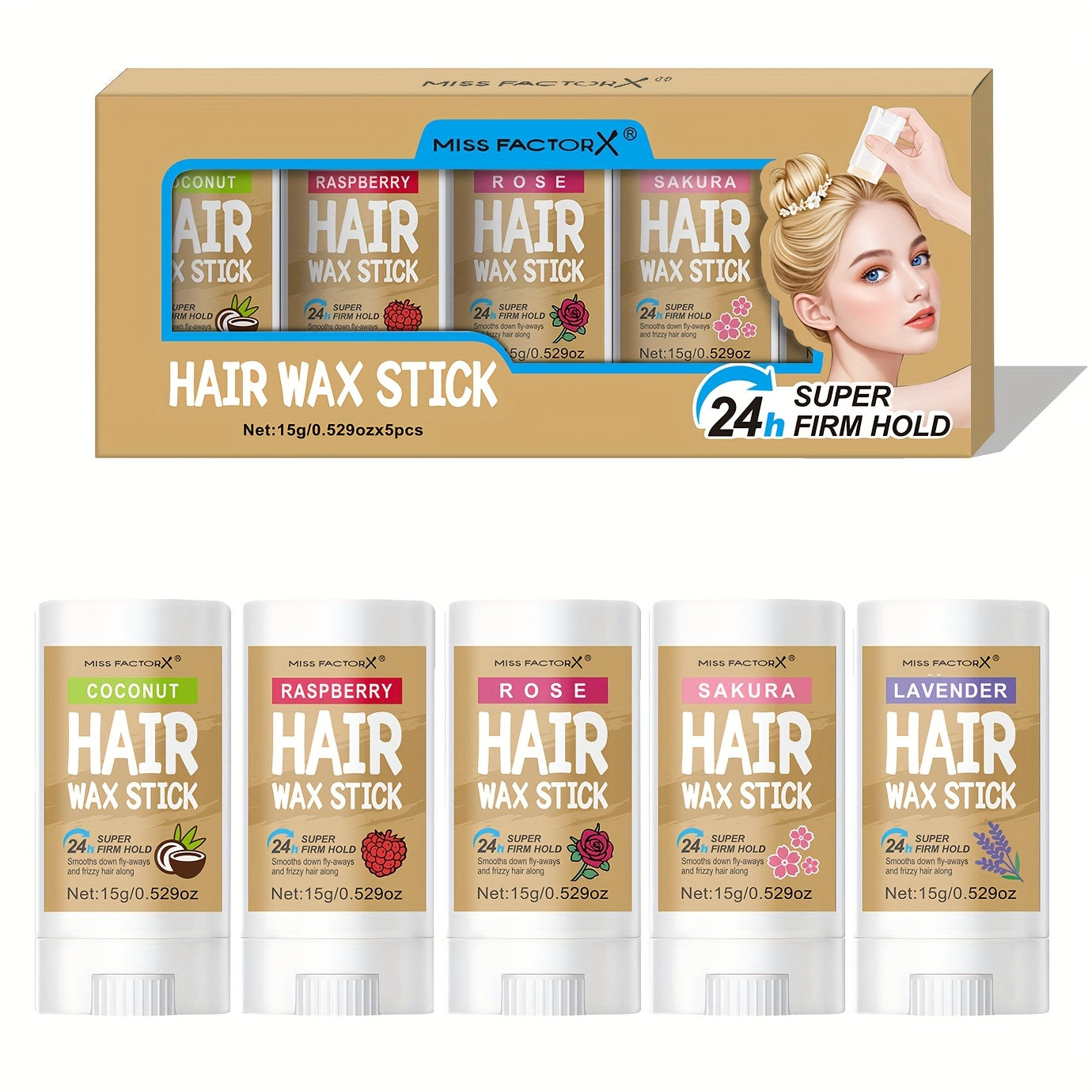 5pcs Hair Wax Stick Set - Fragrance-Free Styling Wax for All Hair Types, Natural Extracted Hair Wax Sticks