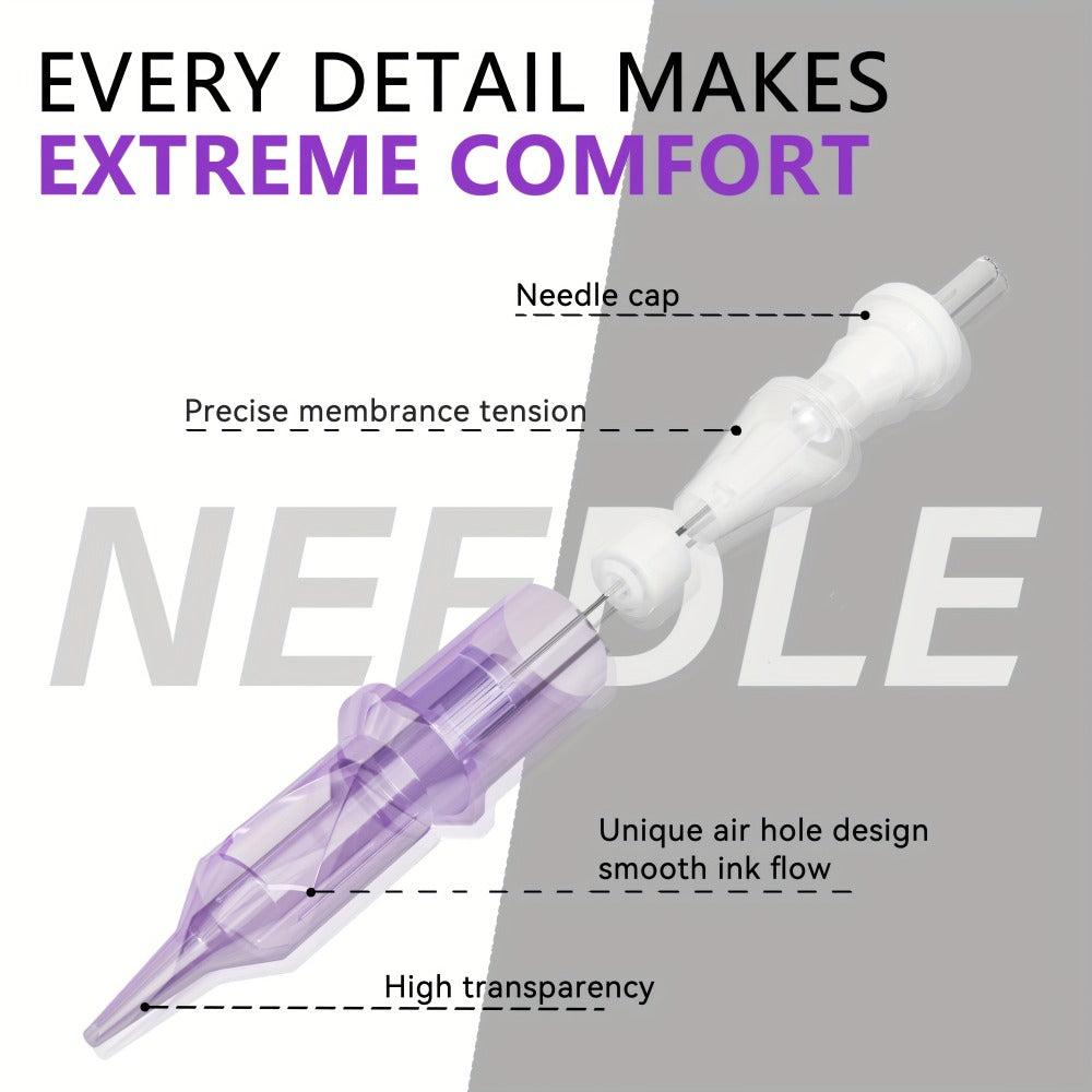 Tattoo Cartridge Needles 50pcs Mixed #12 — Lumentip RL RS RM M1 Stainless Steel, Safety Membrane, Fits All Tattoo Machines & Pens, for Artists & Beginners