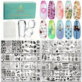 Biutee Nail Stamping Plate Set Of 14pcs, Including 10 Mini 1.57*4.72 inch Metal Plates, 1 Single-head Stamp, 2 Clear Stamp Heads, And 1 Pattern Scraper