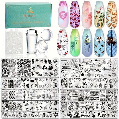Nail Stamping Plates Set with Stamper & Scraper - Stainless Steel Nail Art Stamp Kit for Beginners & Pros, Holiday Manicure Design Tools, 14/15/26pcs