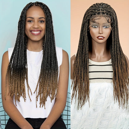 Box Braids Wig 360 Full Lace Front and Back Knotless Braided Wig 30 Inch for Women Natural Hairline High Temperature Fiber Wedding Party Daily Wear Multiple Colors