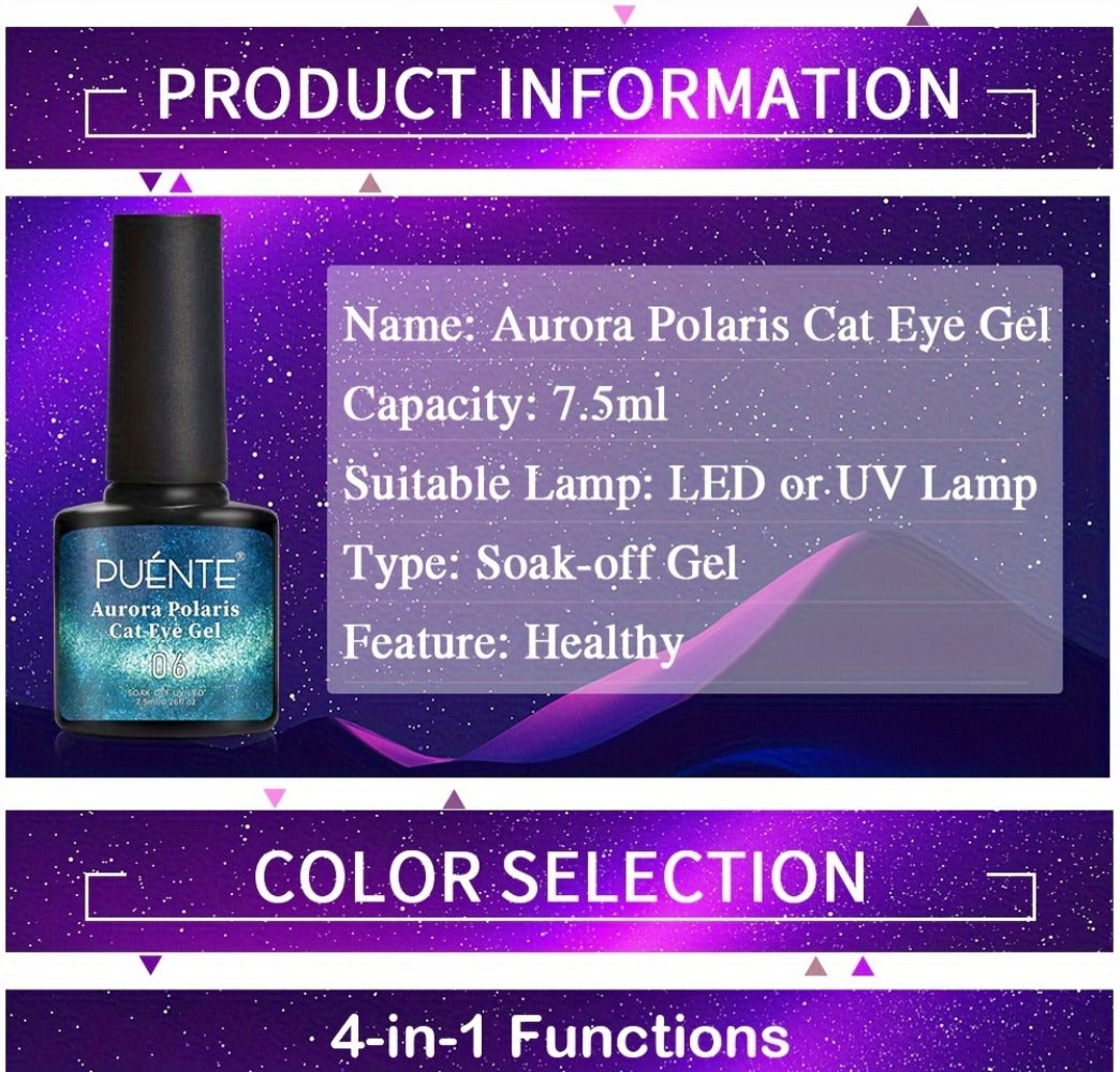 Cat Eye Gel Nail Polish 6Pcs Set Aurora Magnetic 9D Glitter Pearl Shell Effect Semi-Permanent Soak-Off UV LED Gel Varnish Nail Art Kit for Home Salon Manicure Gift for Women