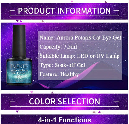 Cat Eye Gel Nail Polish 6Pcs Set Aurora Magnetic 9D Glitter Pearl Shell Effect Semi-Permanent Soak-Off UV LED Gel Varnish Nail Art Kit for Home Salon Manicure Gift for Women
