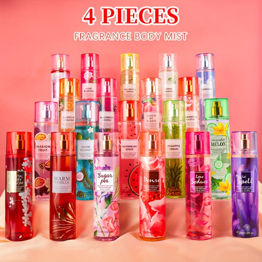 20 Scents Women's Hair and Body Fragrance Mist 4-Pack (8.4oz/pcs) - Floral Fruity Long-Lasting Body Spary for Daily Use | Dates | Gifts
