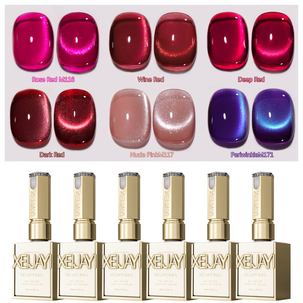 Cat Eye Nail Trends 2025 Holographic Nail Art 6pcs/Set 0.51oz Reflective Cat's Eye Magnetic Nail Gel Soaking LED Gel Salon Female Nail Art Tools Fashion Nail Gel