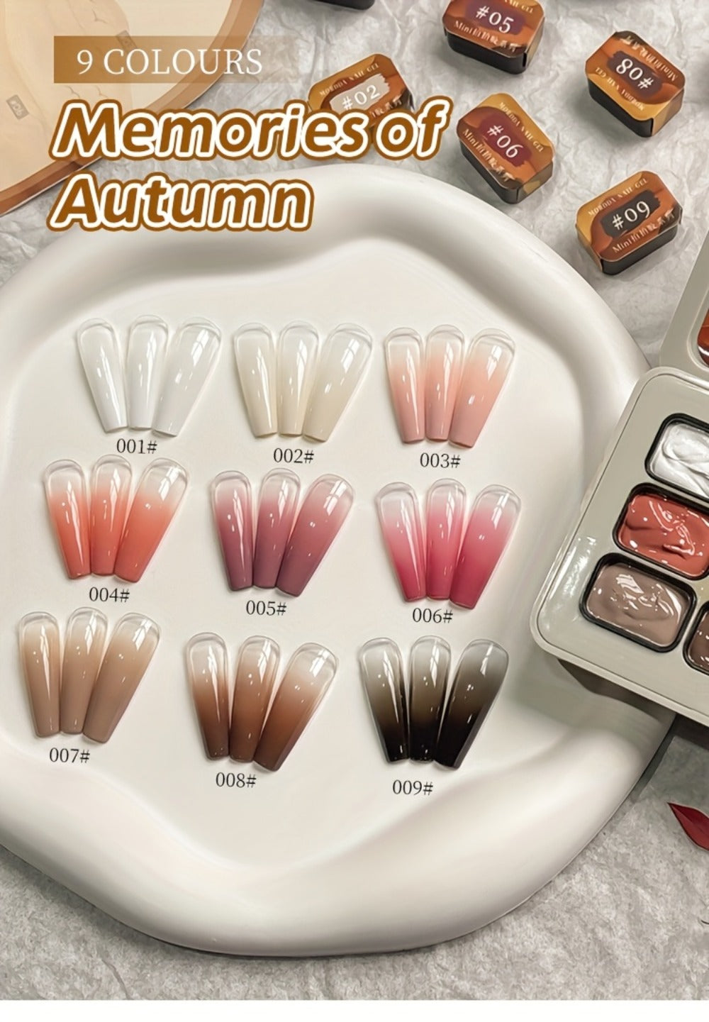 Gel Nail Polish Set 9 Colors - Multicolor Gradient Nail Art Kit, Mini 9-Grid Collection for Ombre & Patting Glue Designs, Long-Lasting UV LED Gel Polish for Salon & Christmas Holiday Nail Art Gifts