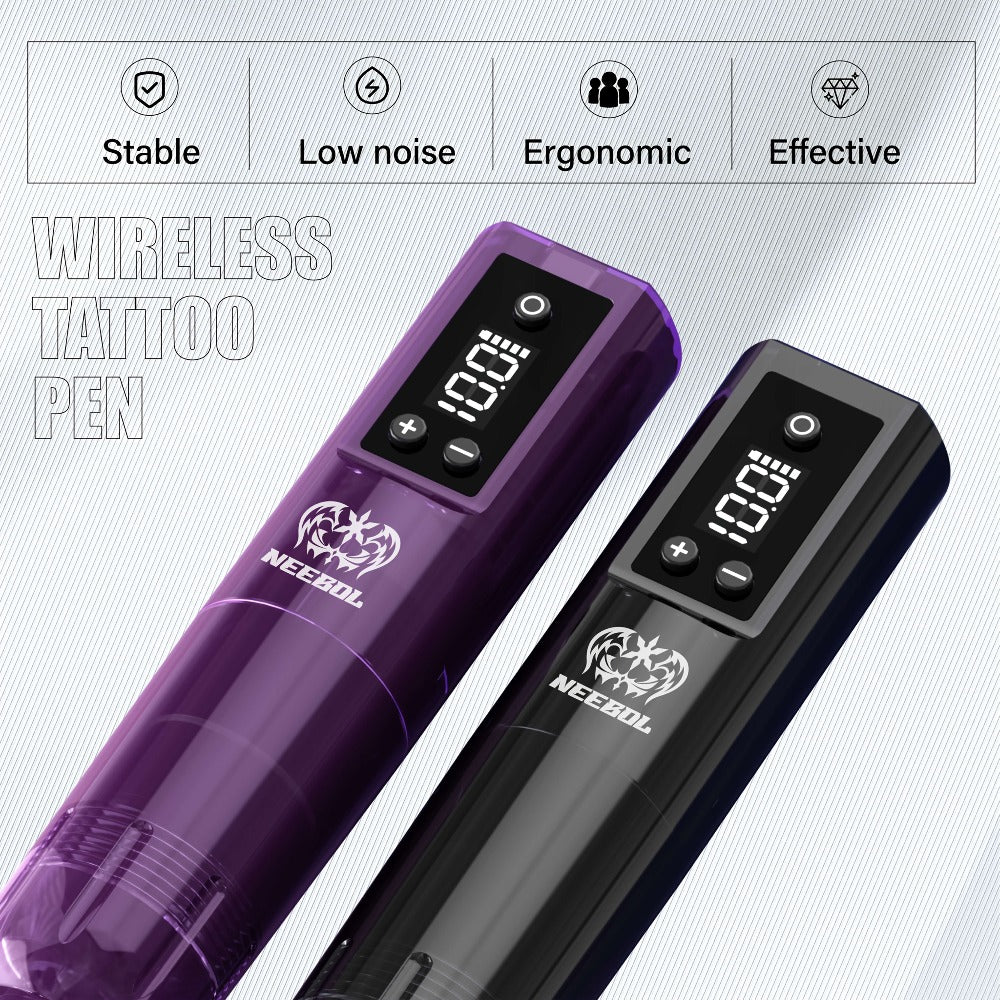 Wireless Rotary Tattoo Machine — Neebol Cordless Tattoo Pen, 6-8 Hour Battery Life, Portable Design, for Professional Artists & Beginners, Black Pink Purple
