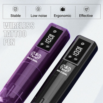 Wireless Rotary Tattoo Machine — Neebol Cordless Tattoo Pen, 6-8 Hour Battery Life, Portable Design, for Professional Artists & Beginners, Black Pink Purple