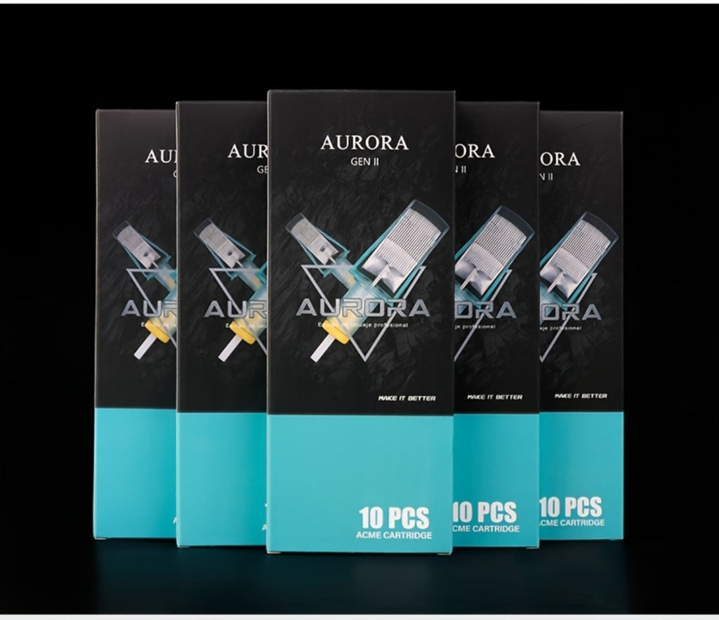 Aurora II 10-Pack Tattoo Cartridge Needles, Strong Stainless Steel, Large Ink Capacity, Low Ink Splatter, Transparent Design for Artists And Beginners, Unscented