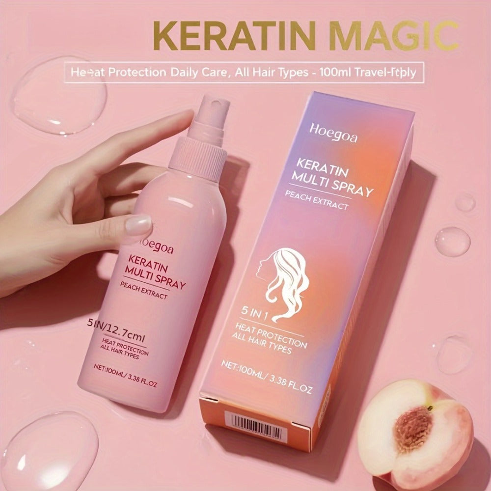 Leave-In Conditioner Spray Set 2pcs — Fruity Peach Hydrating No-Rinse Hair Spray, Heat Protection, Moisturizing Fluffy Styling Spray for Normal Hair, Lasting Fragrance