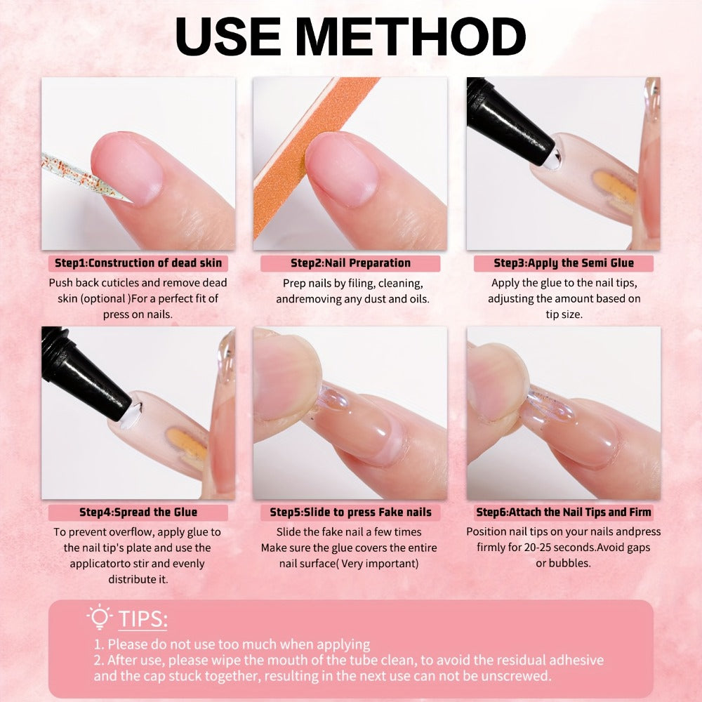 3 Pack Solid Nail Glue Gel For Press On Nails, Extra Strong Nail Glue, No Lamp Required, Quick Drying Semi-solid Nail Glue, Long Lasting False Acrylic Nail Glue Gel (10g X 3)