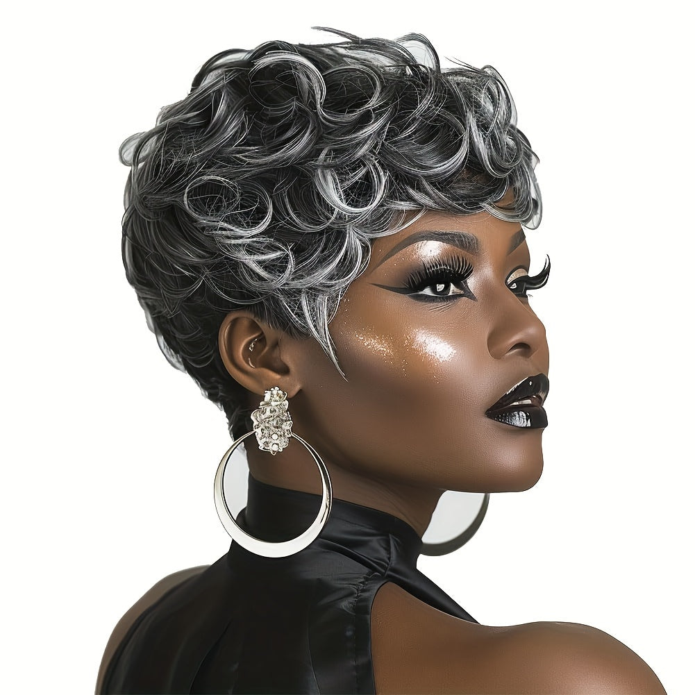 Short Wigs for Short Curly Pixie Cut Wigs with Bangs Pixie Wig Fluffy Heat Resistant Synthetic Fiber Wigs Natural Daily Full Machine Hair Replacement Wigs