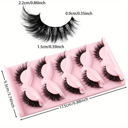 Cat Eye Eyelashes 3D Natural False Lashes 15 Pairs Fluffy Soft Wispy Cross Clear Band D Curl 10-12mm Manga Style Reusable Lash Multipack for Makeup