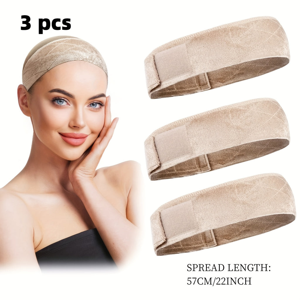 Set of Three Velvet Wig Caps Designed for Women, Featuring a Comfortable And Breathable Material with a Non-Slip Adjustable Strap for a Secure Fit, Perfect for Use with Wig Stands And Mannequin Displays