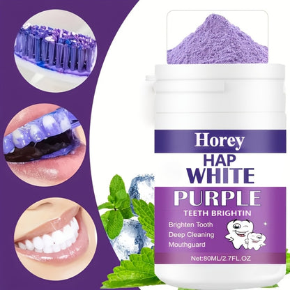 Teeth Whitening Powder Purple Tooth Polishing Powder BPA-Free Alcohol-Free Deep Cleans Removes Odors Whitens Teeth Gentle Non-Irritating 3-Day Brushing Program for Sensitive Teeth Adults