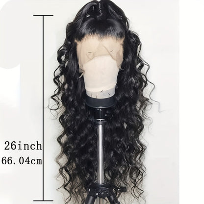 Loose Wave Lace Front Wig Synthetic 13x4 Long Black Hair Glueless Heat Resistant Wavy Wig for Women 26 Inch Natural Hairline Versatile Parting