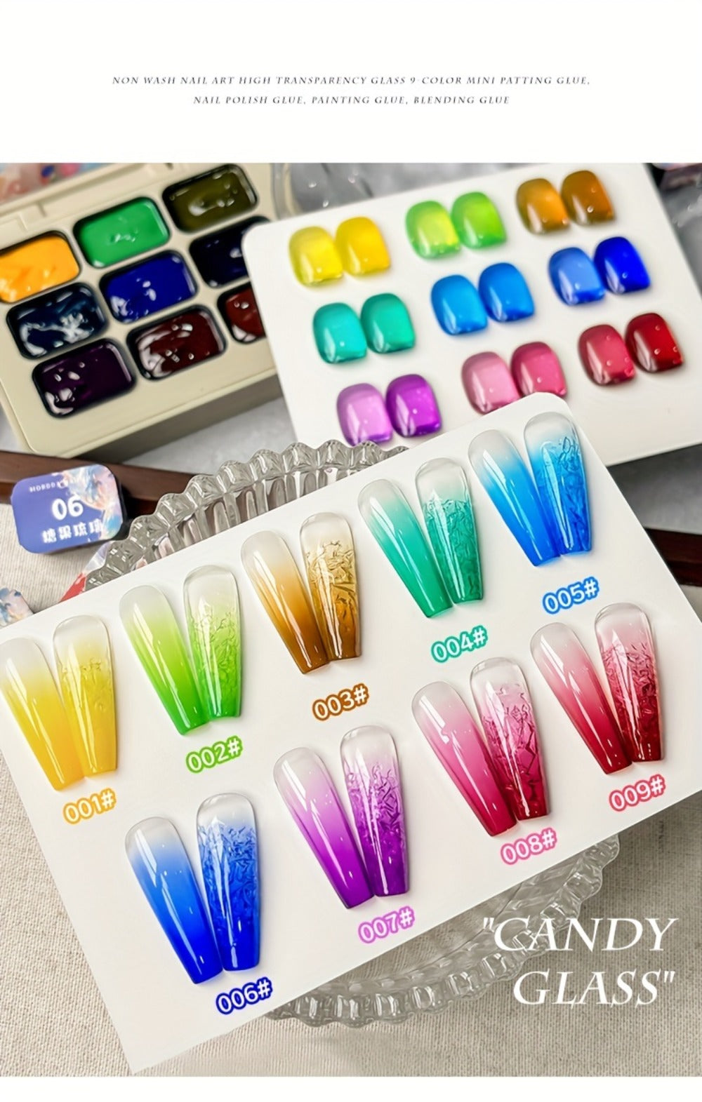 Gel Nail Polish Set 9 Colors Candy Glass Gradient Effect Fall Winter Shades Long-Lasting Durable Nail Art for Salon & Home Manicure Gift