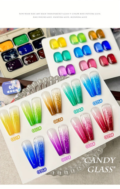Gel Nail Polish Set 9 Colors Candy Glass Gradient Effect Fall Winter Shades Long-Lasting Durable Nail Art for Salon & Home Manicure Gift