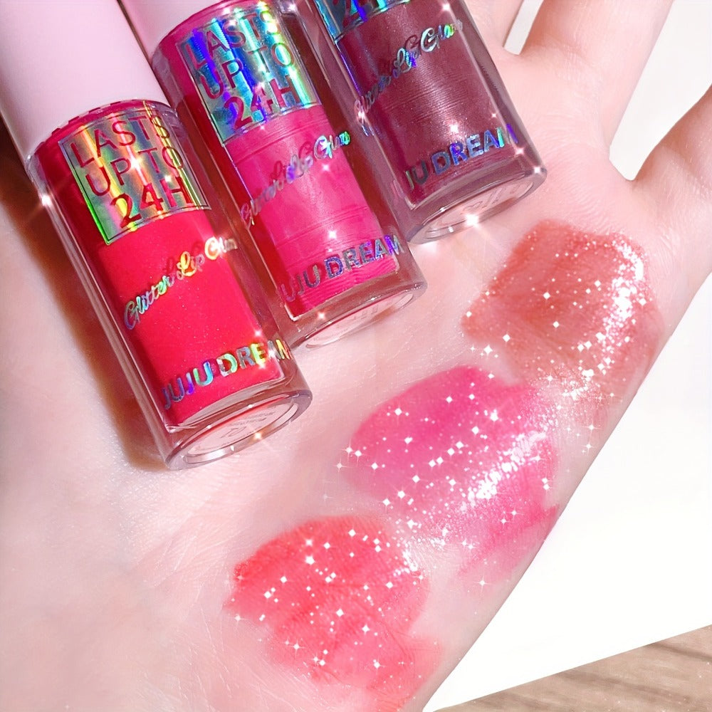 Lip Gloss & Lip Stain Set — Waterproof 24H Long-Lasting, Glitter Shine, Moisturizing Lip Oil, Berry Coral Pink Red Shades, High-Impact Color for Festivals & Everyday Glam