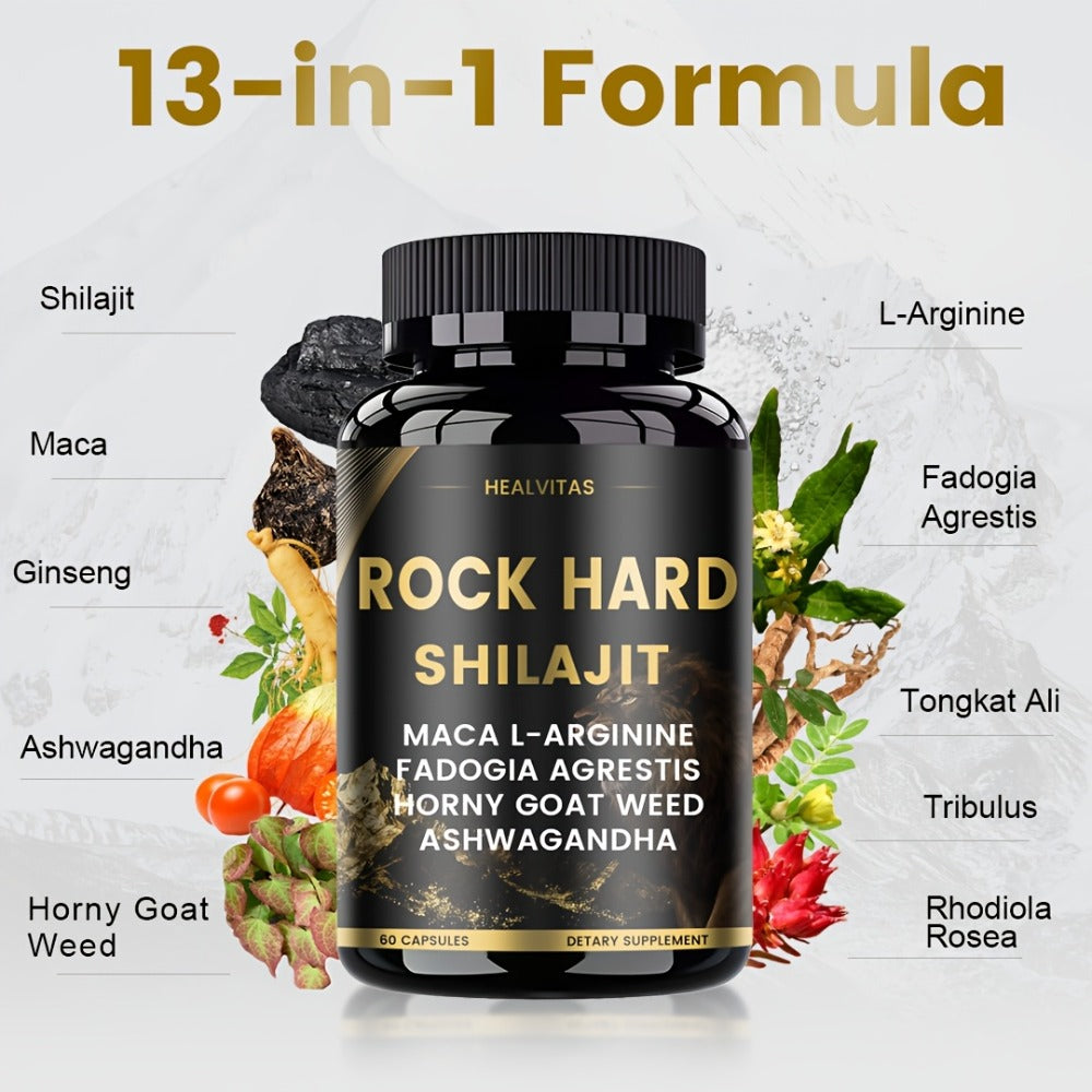ROCK HARD MAX PILLS Vigor And Supplement, Natural Herbal Formula with Shilajit, Ashwagandha, Taurine, Ginseng And Turmeric for Vitality, Nerve, Antioxidants, Mood Support for Men Women