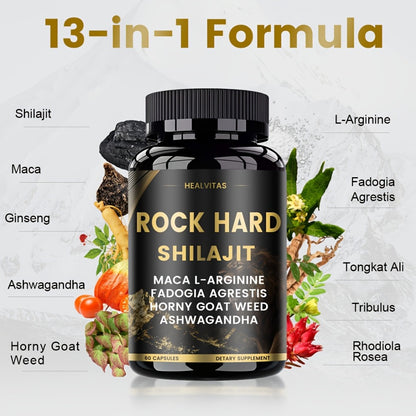 Vitality Herbal Supplement Capsules — Shilajit, Ashwagandha, Taurine, Ginseng & Turmeric | Natural Formula for Energy, Mood, Nerve & Antioxidant Support | For Men & Women | 60 Capsules