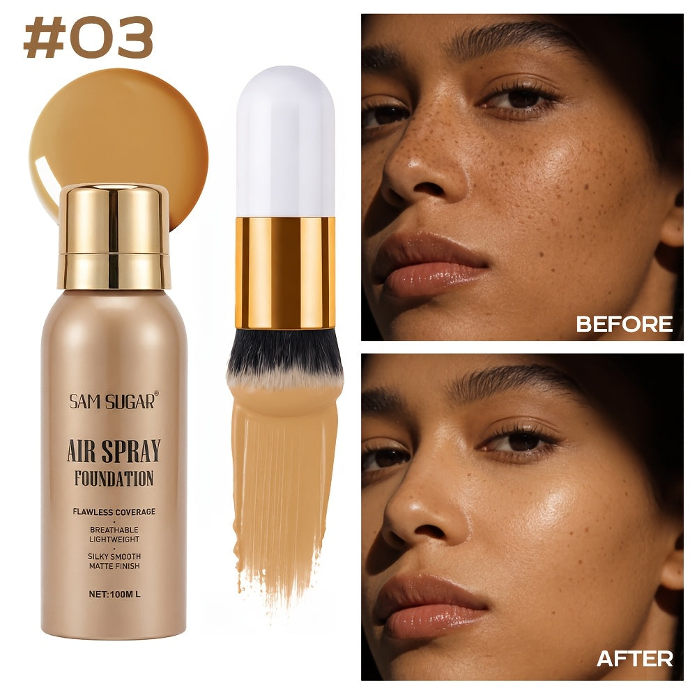 Long-Lasting And Water-Resistant Matte Foundation Spray Powder with Brush Set, Suitable for Makeup Enthusiasts. It Provides a Light Full-Face Coverage with a Natural End And Is Sweat-Proof