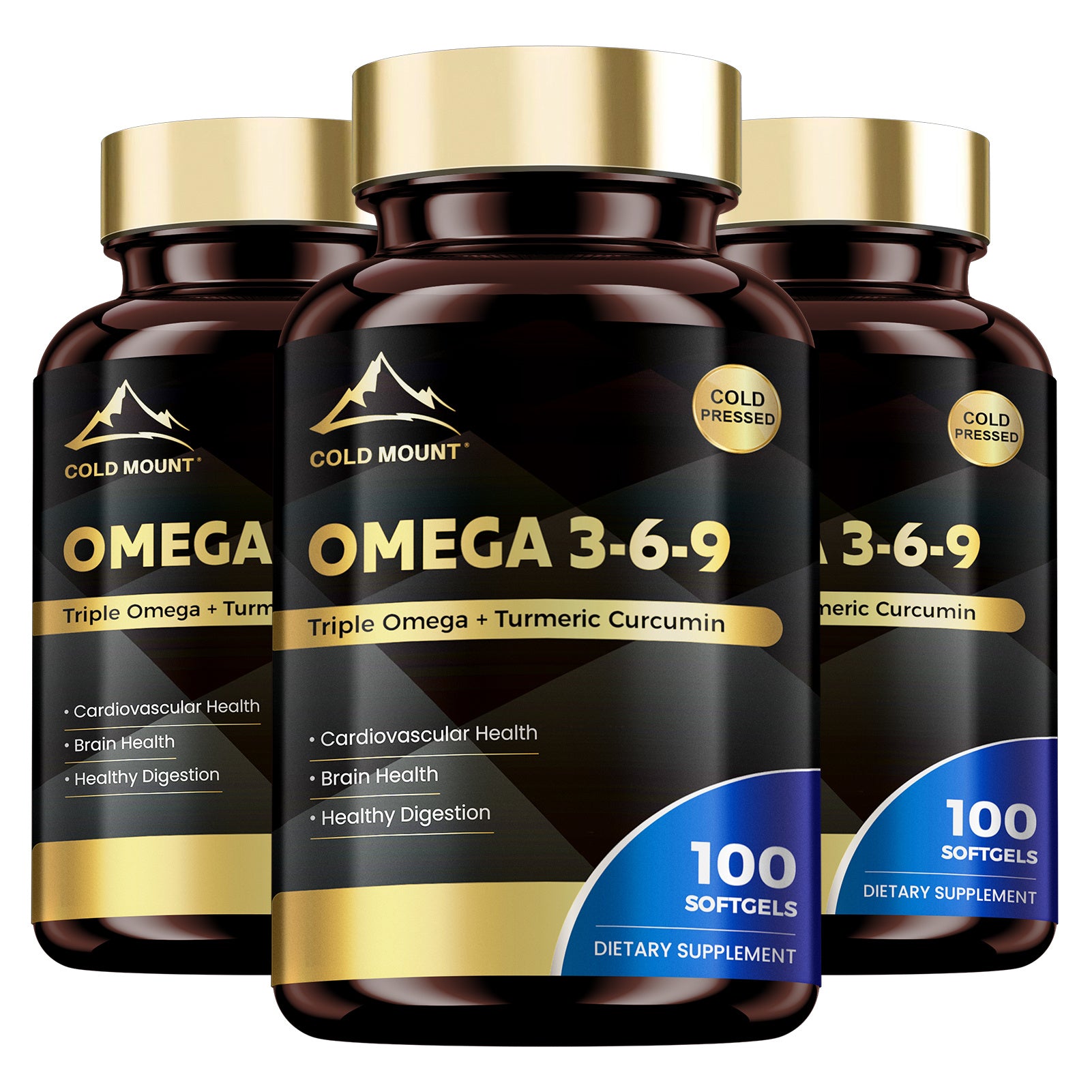 [Omega 3] COLD MOUNT Omega 3, 6, 9 Supplement | 100 Softgel, 50-Day Supply | with Flaxseed, Sunflower Seed Oil, Fish Oil & Turmeric | Hypoallergenic | for Cardiovascular, Liver, Brain, Muscle, Skin, Emotional Health