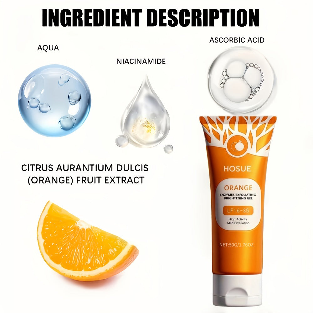 Orange Exfoliating Gel Face & Body Brightening Radiance Booster Gentle Hypoallergenic Exfoliant for All Skin Types Daily Glow Skin Care 50g