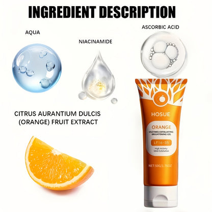 Orange Exfoliating Gel Face & Body Brightening Radiance Booster Gentle Hypoallergenic Exfoliant for All Skin Types Daily Glow Skin Care 50g