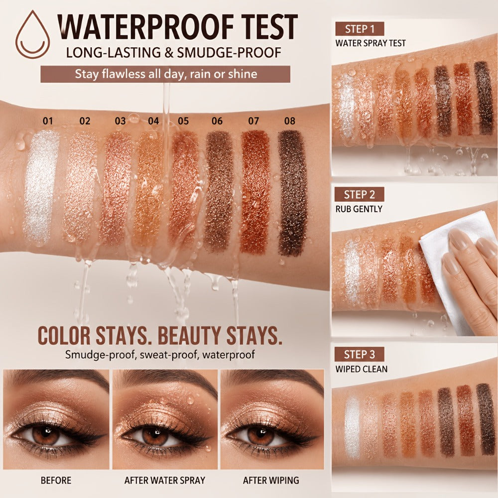Eyeshadow Stick Set 8PCS Waterproof Long-Lasting - Shimmer, Pearlescent & Matte Eye Shadow Pencil for Smoky, Natural & Glitter Looks, Blendable Creamy Formula, Gift for Her