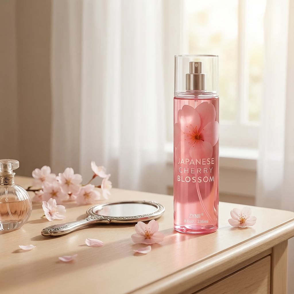 Japanese Cherry Blossoms Scented Body Mist with A Fruity-floral Sweet Aroma That Lasts 7-8 Hours. Perfect for Travel, Surprise Birthday Gifts, And Valentine's Day. Infused with Pheromones to Boost Confidence, Ideal for Beach Dates And Pool Parties.