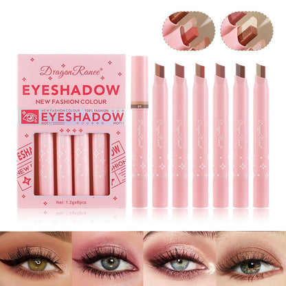 Eyeshadow Stick Set 6pcs Two-Color Dual-Ended Waterproof Eye Shadow Pencil - Non-Fading Smudge-Proof Blendable Shimmer Matte Eyeshadow for Beginners Gift