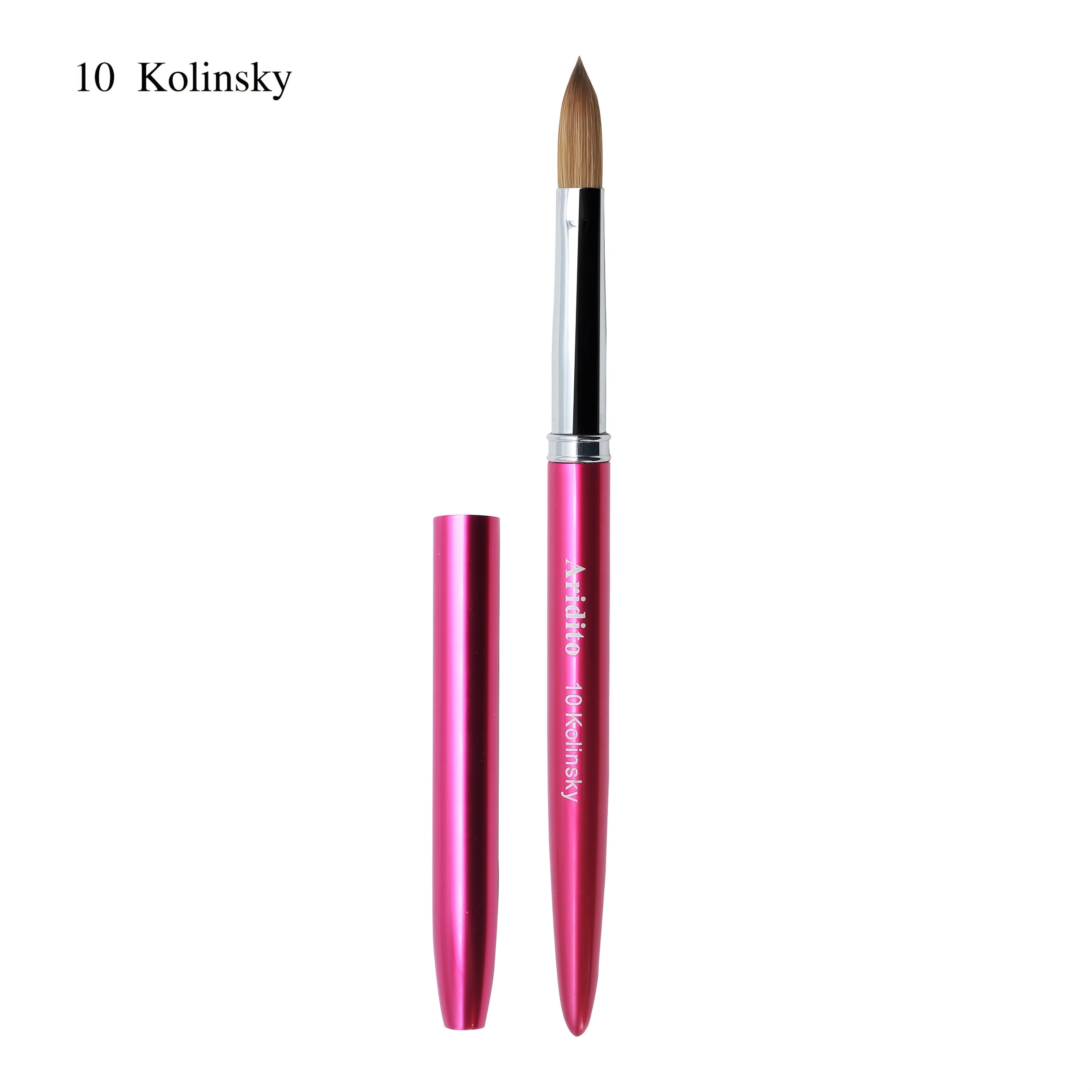 Aridito Professional Acrylic Nail Brush with 100% Kolinsky Hair - Flat Shape, Rose Red Handle & Cap for Manicure and Pedicure (Sizes 8, 10, 12, 14), Nail Art Accessories | Sleek Finish | Kolinsky Hair Bristles