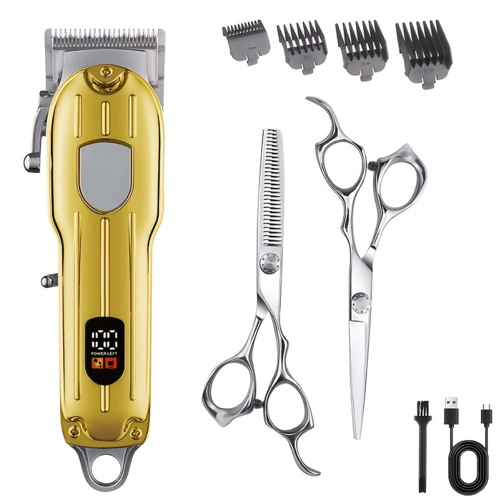 Professional Men's Hair Clipper Set with Digital Size Adjustment & USB- Clippers - Complete Kit with Scissors, 4 Limit Combs & Cleaning Brush - Barber Kit for Dad, Husband, (Ideal Gift)