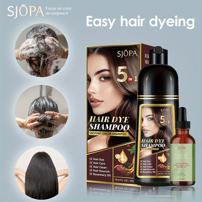 Hair Coloring Shampoo with Rosemary Hair Oil Gift Set — 5-in-1 Color & Care Formula, Moisturizing Glycerin, Gentle Non-Irritating, 16.91 oz Shampoo + Rosemary Oil, 12 Shades Available