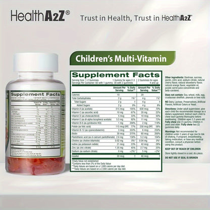Kids Multivitamin Gummies 60ct with D3, Vitamins A, C, E, B6, B12, Folic Acid, Zinc & Choline for Brain, Eye, Bone & Immune Support, Appetite Boost & Healthy Growth for Children