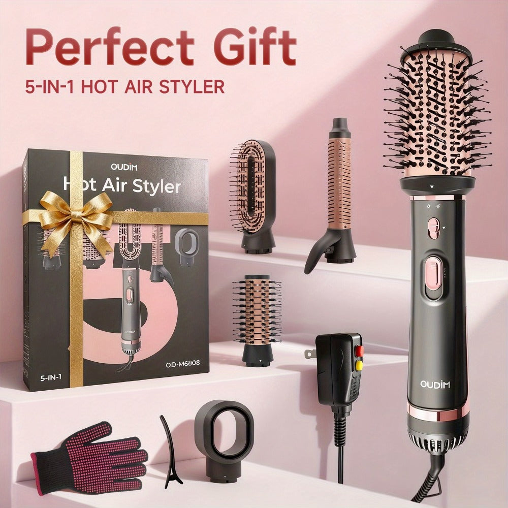 Professional Multi-Functional Hot Air Brush, Negative Ion Tech For Frizz-Free Hot Air, Hair Dryer Brush And Styler, Air Styling Brush Combines, Curling Iron, Massage Straightening Brush, Multiple Temperature & Wind Speed Settings