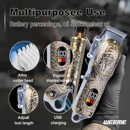 Hair Clipper & Beard Trimmer for Men USB-C Charging Electric Razor with 4 Guide Combs Dragon & Phoenix Design - Hair Shaving Cutting Body Hair Kit Gold Black Bronze