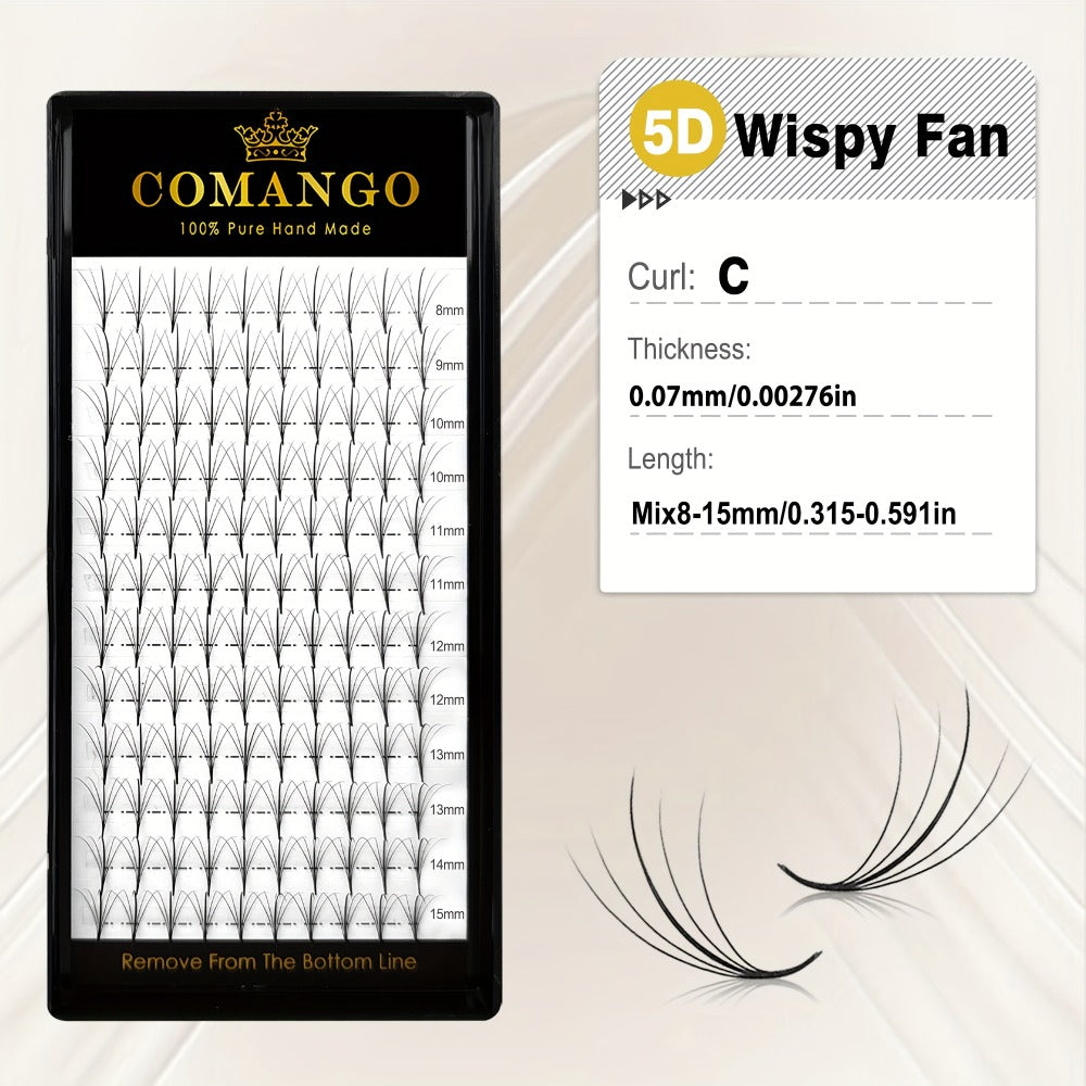 CoMango 120Fans Premade Wispy Fan Lashes - 5D/7D/9D Volume, Individual Sandwich Faux Mink Spike Stem, Fluffy Pointy Base, Natural Look, Options for Beginners, Beginner Eyelash Extensions, Fluffy Lash Extensions, Curlable Lashes Durable Adhesive