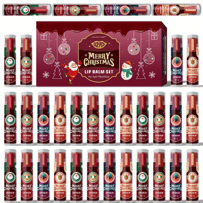 Lip Gloss & Balm Set 32 Pcs — MISS FACTOR Christmas Style, Long-Lasting Hydration, Smudge-Proof, Lipstick-Like Tubes, Holiday Gift for Women & Men