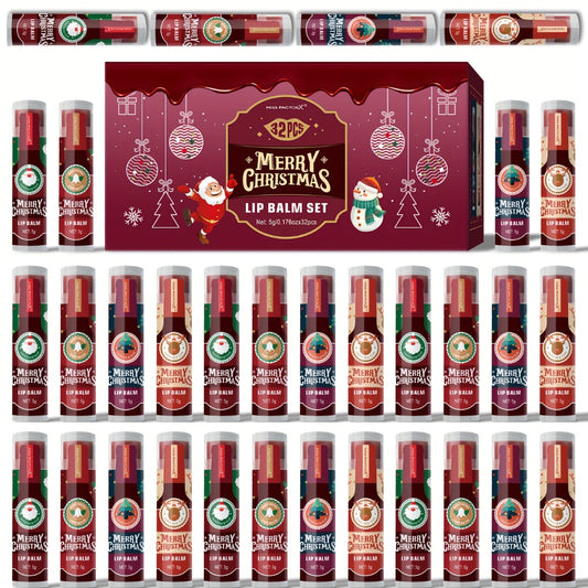 32pcs MISS FACTOR Christmas Lip Gloss & Balm Set - Long-Lasting Hydration, Holiday Gift Bo with Lipstick-like Tubes for Women & Men, Christmas Lip Balm, Fancy Lip Balms, Smudge Proof Lipstick, Christmas Lip Balm Set, Lipstick for Women Matte