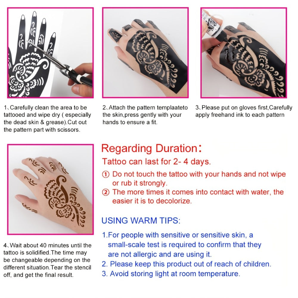 Temporary Tattoo Kit Freehand Ink Semi Permanent Tattoo Jagua Gel Free Stencils Fake Freckles Temp Tattoos for Women Men - Full Kit 3 Bottles (2 Bottles Brown, 1 Bottle Red Color ) for Weddings, Valentine'S Day