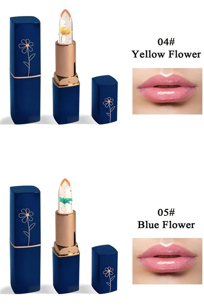 Flower Color Changing Lip Balm Set 6 Pcs - pH Reactive Tint Turns Pink, 6 Flavors, Moisturizing Transparent Lipstick, Cute Floral Design, Gift-Ready Beauty Makeup for Women & Girls