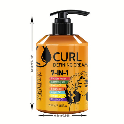 Styling Cream for Curly & Wavy Hair 7-in-1 - Long-Lasting Hold, Flexible Definition & Frizz Control, Non-Sticky Formula for Adults, 280ml