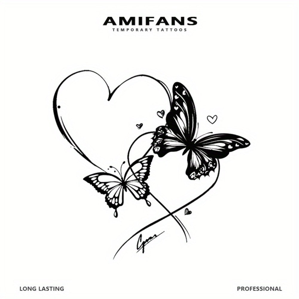Semi Permanent Tattoo Butterfly Navy Blue 3 Sheets 3.2"x3.2", Long Lasting 1-2 Weeks Realistic Juice Tattoo for Adults, Butterfly with Hearts Arm Tattoo That Looks Real