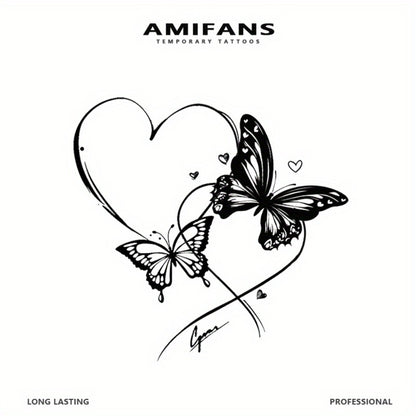 Semi Permanent Tattoo Butterfly Navy Blue 3 Sheets 3.2"x3.2", Long Lasting 1-2 Weeks Realistic Juice Tattoo for Adults, Butterfly with Hearts Arm Tattoo That Looks Real