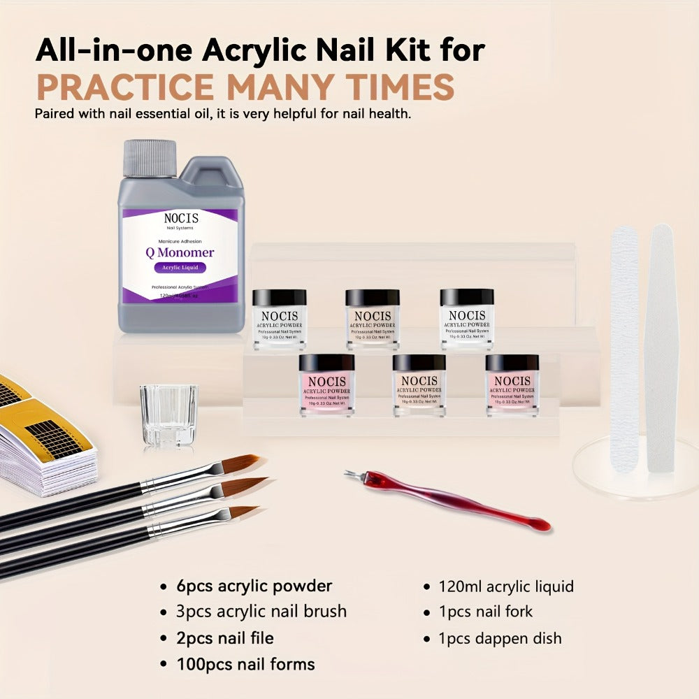 Set of Acrylic Powders in Six Colors, Including Pink And Nude, Designed for Professional 3D Nail Art. Ideal for French Extensions And Suitable for All Seasons, This Kit Does Not Require a Lamp