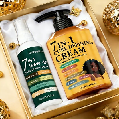 7-in-1 Hair Styling Cream & Leave-In Conditioner Spray Set 2pcs - Rosemary, Castor, Batana & Pumpkin Seed Oil with Biotin & Keratin | 9.47oz + 3.38oz