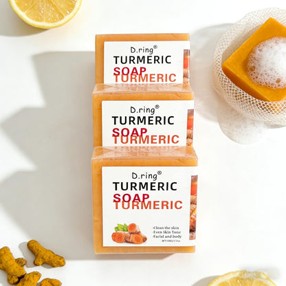 Turmeric Kojic Acid Soap Bar - Natural Lemon Brightening Face & Body Cleanser with Gentle Exfoliation, Paraben-Free Cold Processed Formula, All Skin Types, 15 Bars